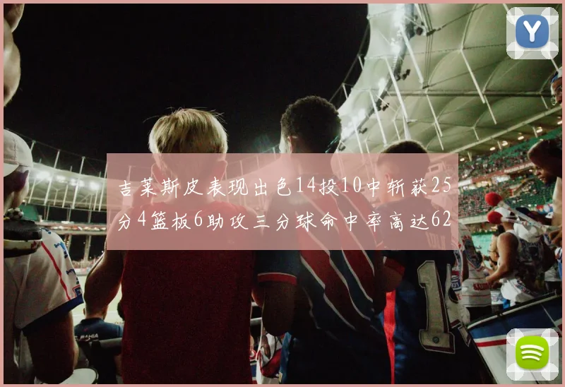 吉莱斯皮表现出色14投10中斩获25分4篮板6助攻三分球命中率高达625